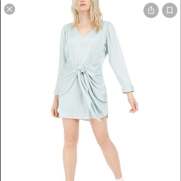 LEYDEN Long Sleeve Faux Wrap Striped Dress Blue - Picture 1 of 7